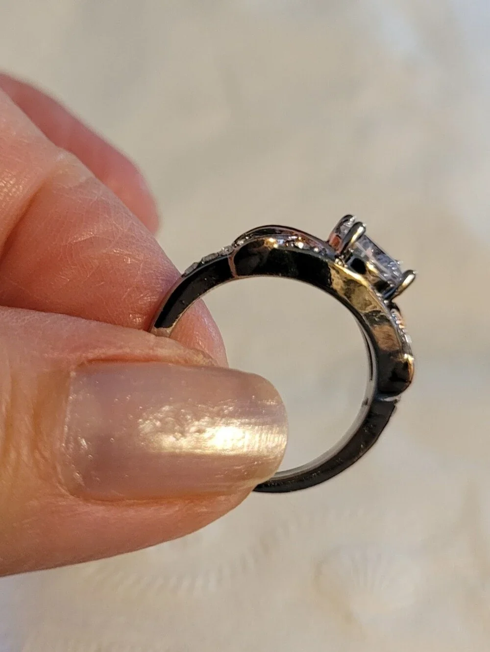 Silver/Gold Tone CZ Cocktail Ring with Crystals - Size 6